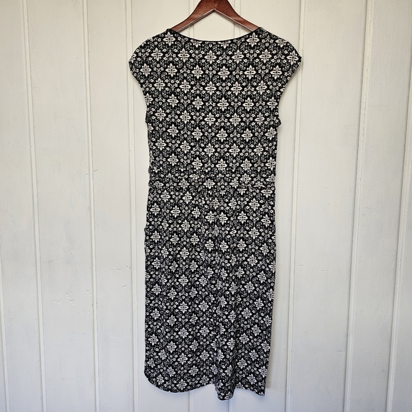 Boden Margot Scoop Neck Cap Sleeve Jersey Black White Print Midi Dress Sz 8L - Picture 6 of 10